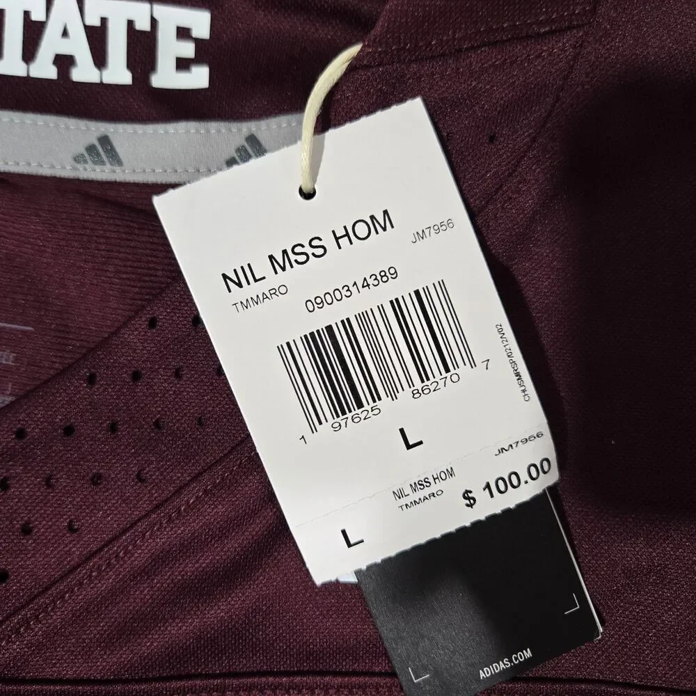 $100 Adidas Mississippi State Bulldogs NCAA Mens Large Football Home Jersey L